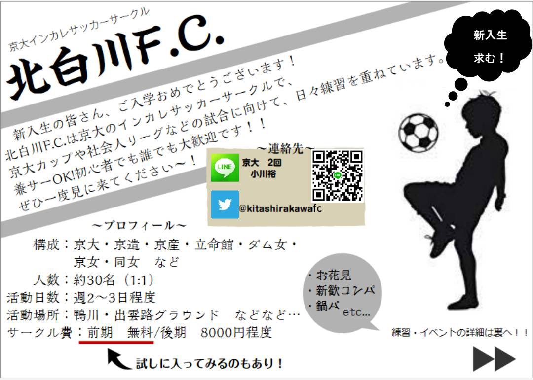 京大インカレサッカーサークル北白川f C 京大ビラロード